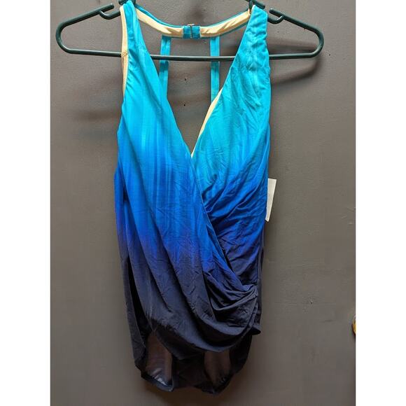 Mainstream NEW One Piece faux Wrap Twilight Blue Swimsuit  Size 12 racer back - Picture 1 of 5